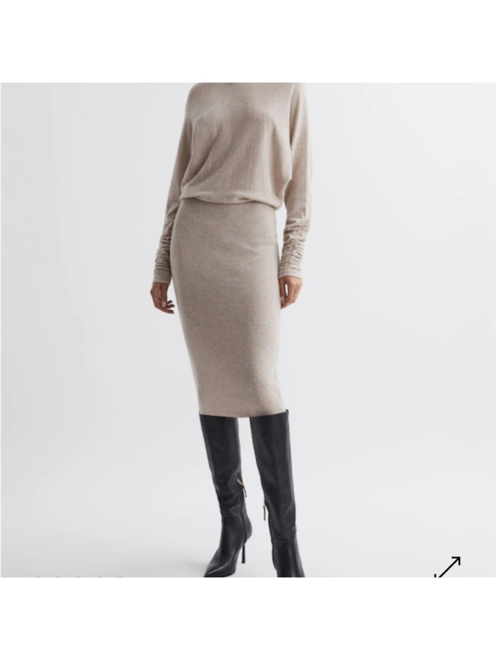 Reiss Leila Wool-Cashmere Blend Ruched Sleeve Midi Dress size S